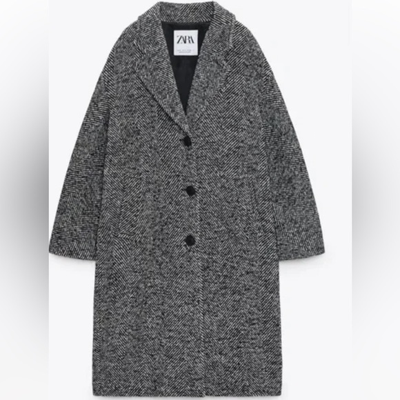 ZARA OVERSIZED COAT, BLACK/WHITE, Large - Picture 2 of 15